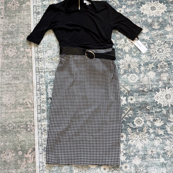 Calvin Klein Black and White Checkered skirt dress with belt - Picture 1 of 6